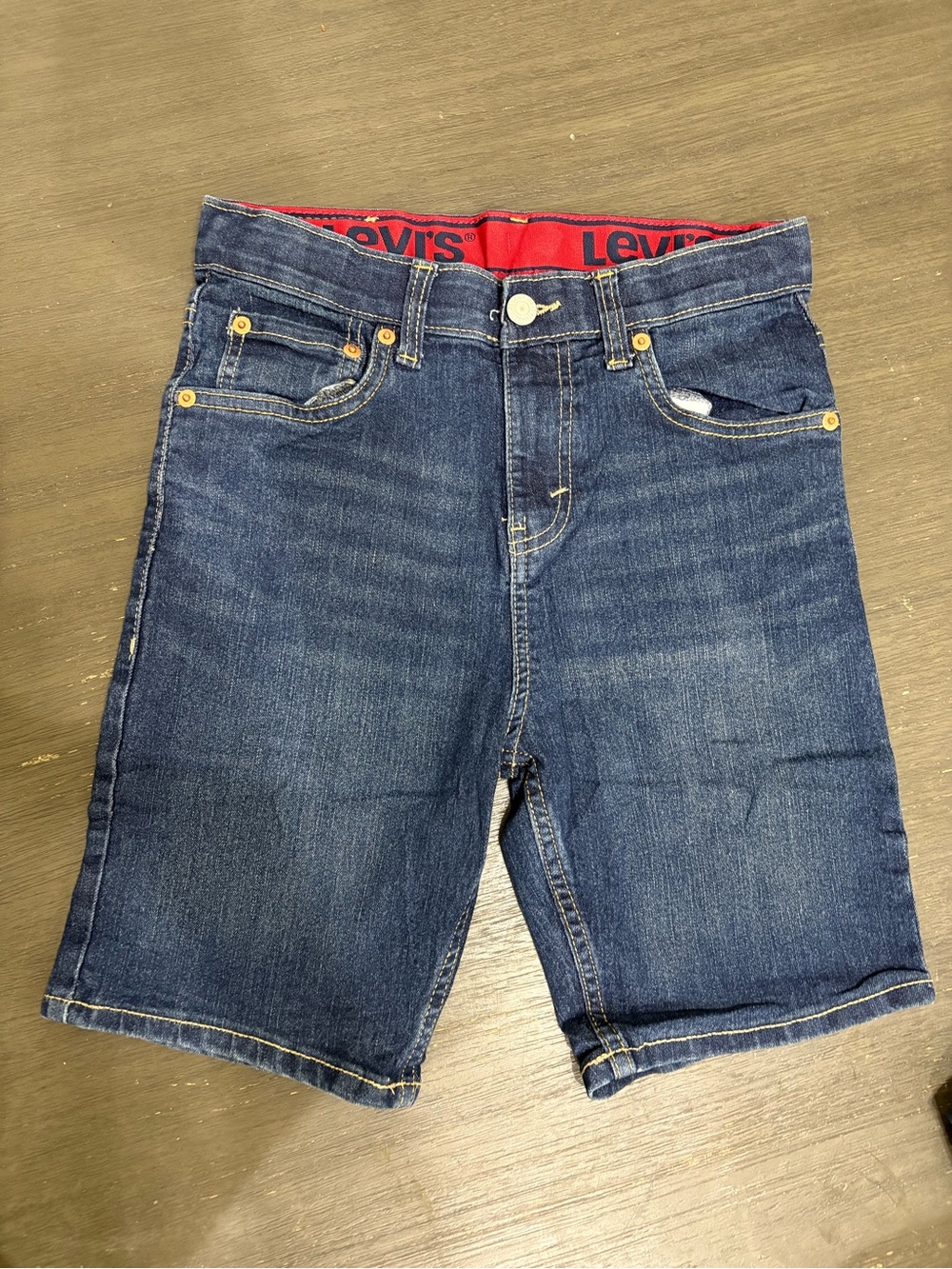 Levi's Dark Blue Denim Kids' Shorts with Red Waistband Detail